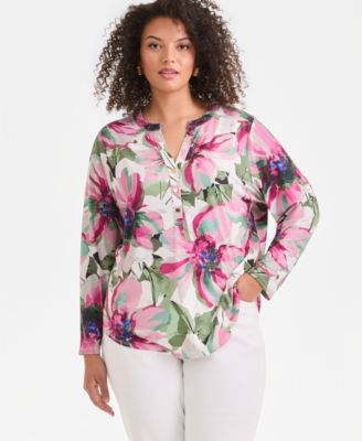 Plus Size Split-Neck Top