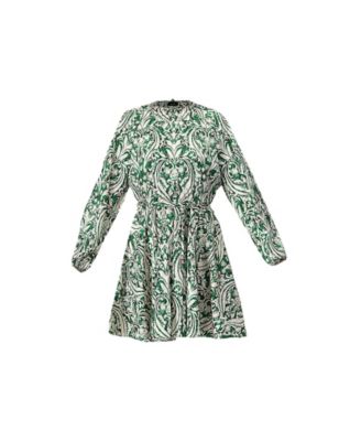 Women's Baroque Print Mini Dress with Belted Waist