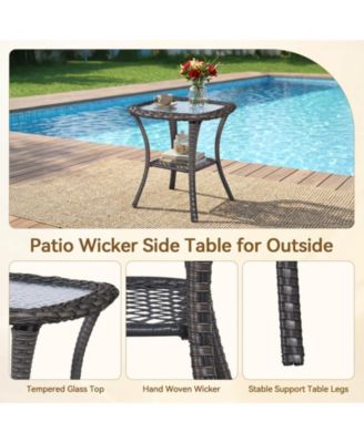 ArcLine Square Wicker Outdoor Side Table with Tempered Glass Top