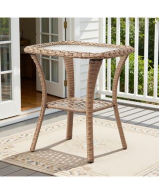ArcLine Square Wicker Outdoor Side Table with Tempered Glass Top