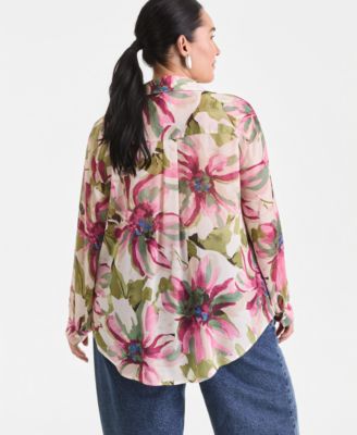 Plus Size Printed Long-Sleeve Blouse