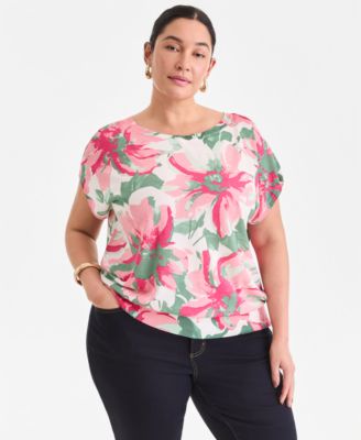 Plus Size Printed Wide-Neck Dolman-Sleeve Sweater