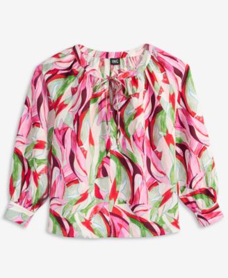 I.N.C. International Concepts Plus Size Printed Bubble-Sleeve Top