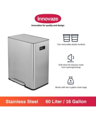 15.6 Gallon Rectangular Stainless Steel Step on With Two 30 Liter Compartments Trash Can