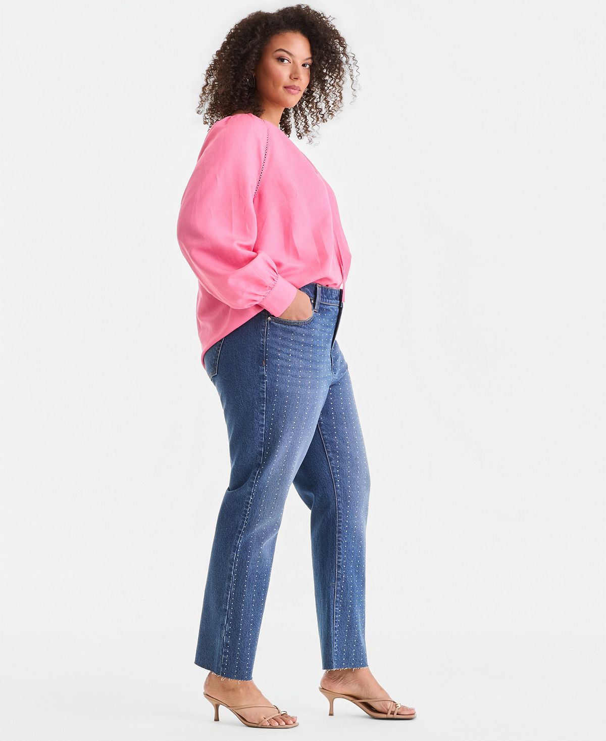 I.N.C. International Concepts Plus Size High-Rise Embellished Straight Ankle Jeans, Created for Macy's view 2 — MAYCSS fashion products
