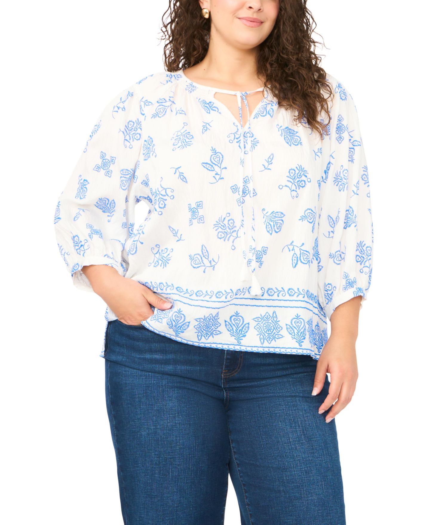 Женский топ Vince Camuto Plus Size Tie Neck Pull-On Top, цвет: Белый — фото 1