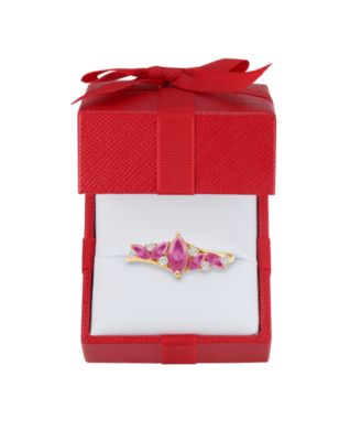 Ruby (7/8 ct. t.w.) and Diamond (1/10 ct. t.w.) Ring in 14k Yellow Gold (Also Available in Sapphire and Emerald)