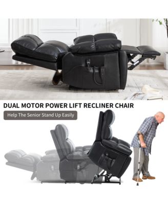 Oversized Dual Motor Power Lift Recliner with Heat & Massage, Hidden Cup Holders, 400 lb Capacity, Faux Leather