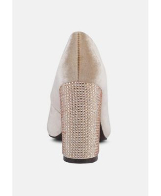 CYBER-GIRL Womens Rhinestone Block Heeled Pumps