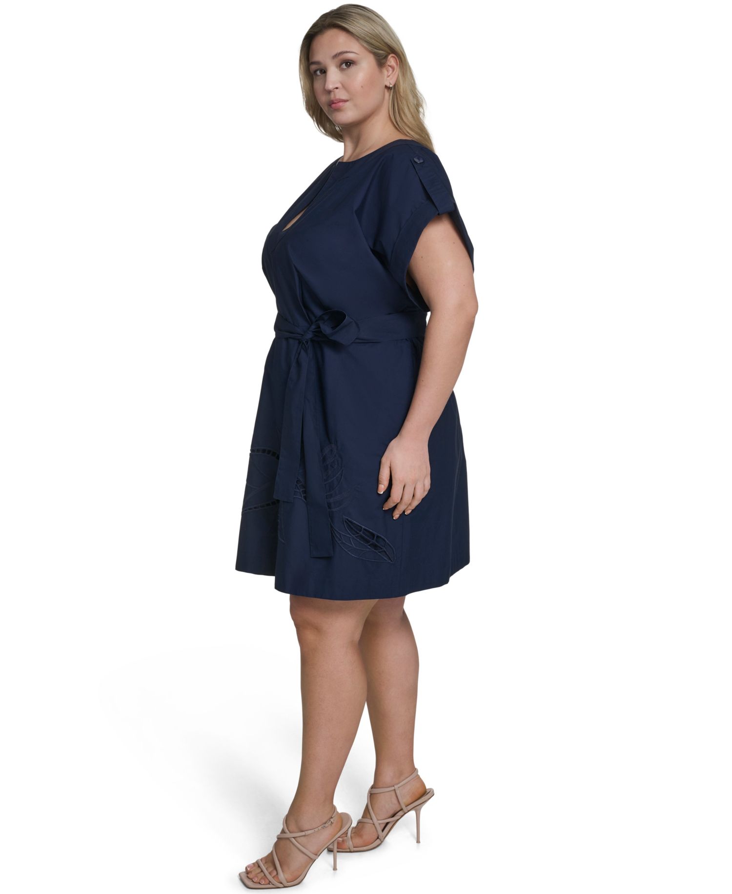 Plus Size Tie Waist Cap-Sleeve Shift Dress