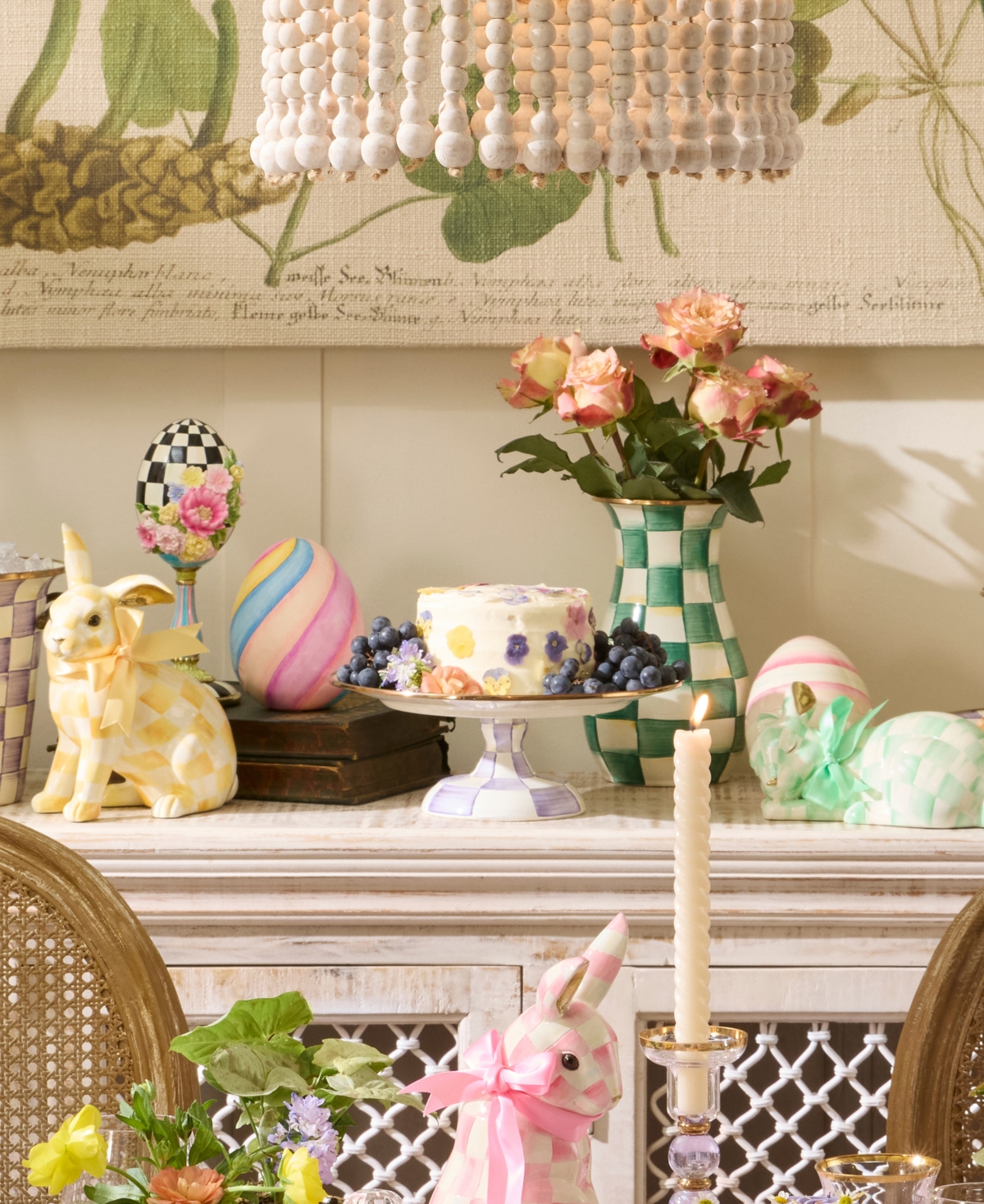 MacKenzie-Childs Violet Check Small Pedestal Platter