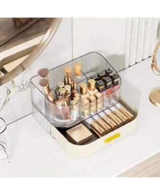 Large Capacity Makeup Organizer with 360° Silent Rotation & Stackable Drawers