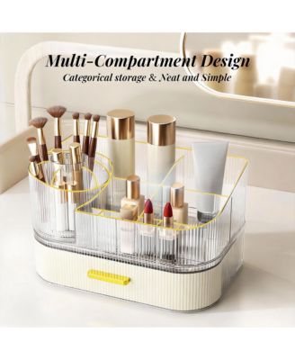 Large Capacity Makeup Organizer with 360° Silent Rotation & Stackable Drawers