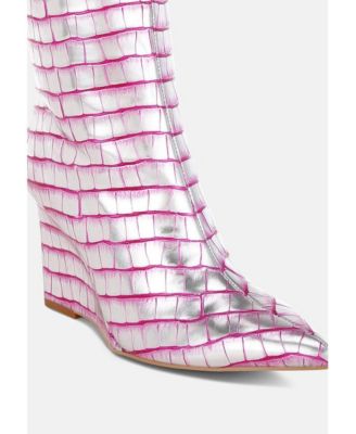 Womens Bass Head Croco Metallic Long Boots