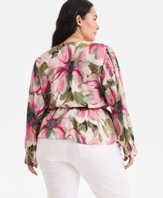 Plus Size Printed Peplum Blouse