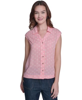 Women's Sleeveless Dot Collared Blouse