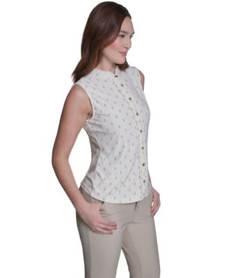 Women's Ruffle Placket Dot Top