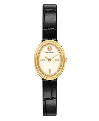 Tory Burch 時計セット ブラック ゴールド Tory Burch Women's The Oval Quartz Two-Hand Black Leather Watch