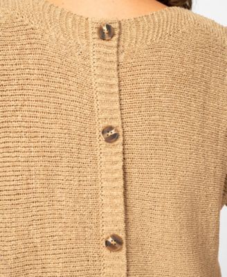 Plus Size Button Back Tape Yarn Short-Sleeve Knit Sweater