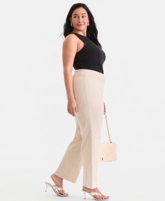 Plus Size Mid-Rise Pull-On Straight-Leg Pants