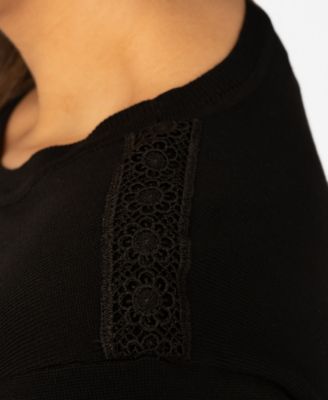 Plus Size Lace Shoulder Boxy Crewneck Top