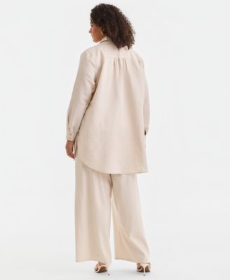 Plus Size Linen-Blend Tunic & Wide-Leg Pants