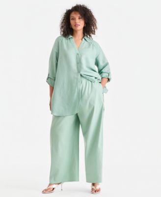 Plus Size Linen-Blend Tunic & Wide-Leg Pants