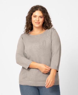 Plus Size Sailboat Textured High Low Pull-On Sweater