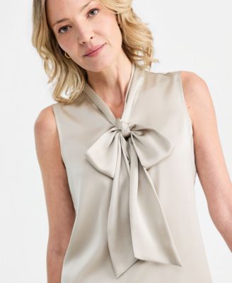 Women's Tie-Neck Hammered-Satin Top