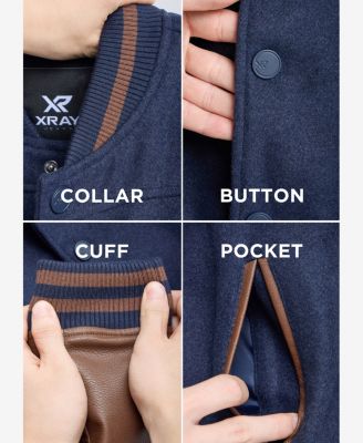 Boy's Wool Varsity Bomber Jacket With Grainy PU Sleevees Jackets