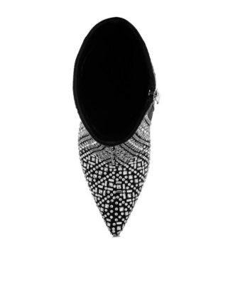 Womens Gem Blaze Patterned Rhinestones Detail Stiletto Boots