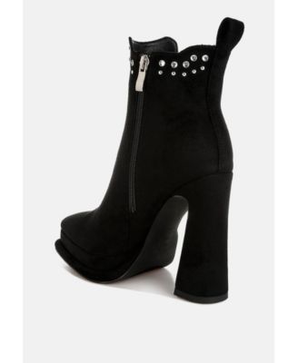 Womens Dalton Studs Embellished High Ankle Boots