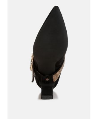 Womens Asagao Diamante & Rhinestones Strap Boots