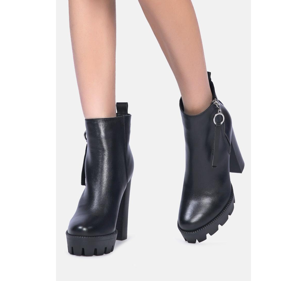 Mistress High Block Heeled Chunky Leather Boot Beige