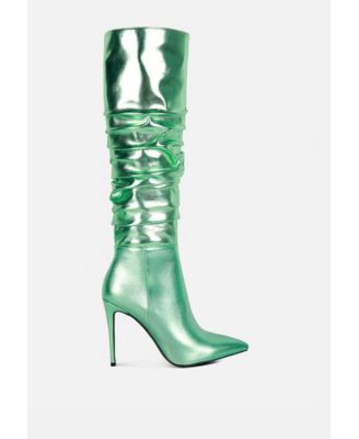 Womens NEW-EXPRESSION Metallic Ruched Stiletto Knee Boots