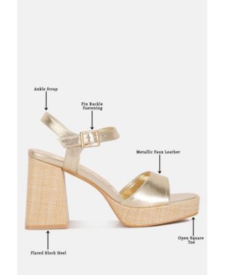 Womens Lofty Metallic Faux Leather Block Heel Sandals