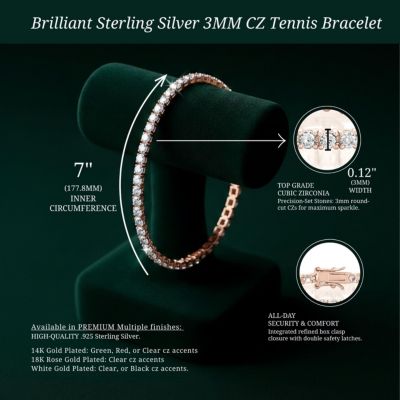 Sterling with Colored Cubic Zirconia Tennis Bracelet in Plated, Plated, Plated, or Plated