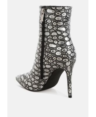 Womens Moolah Embossed Stiletto Heel Ankle Boots