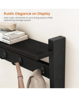 Black Oak Finish Coat Rack with Hooks and Shelf