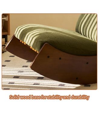 Corduroy Retro Striped Glider Rocking Chair Solid Wood Frame Accent Reading Chair for Bedroom Living Room Nursery
