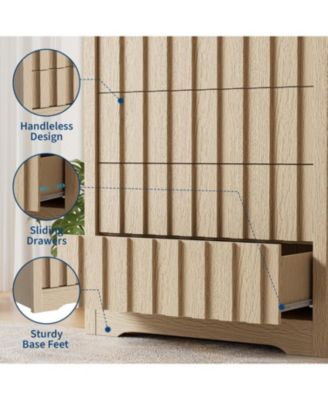 Fluted Dresser for Bedroom with 5 Drawers, 47.2'' Wide Modern Chest of Drawers with Curved Profile, Natural Wooden Drawer Organizer for Bedroom