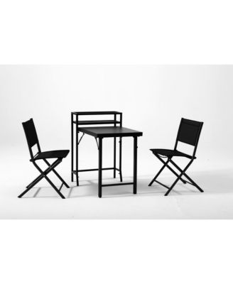 3PCS Black Outdoor Patio Bistro Set Foldable Table and Sling Back Chairs Weather Resistant No Assembly Required