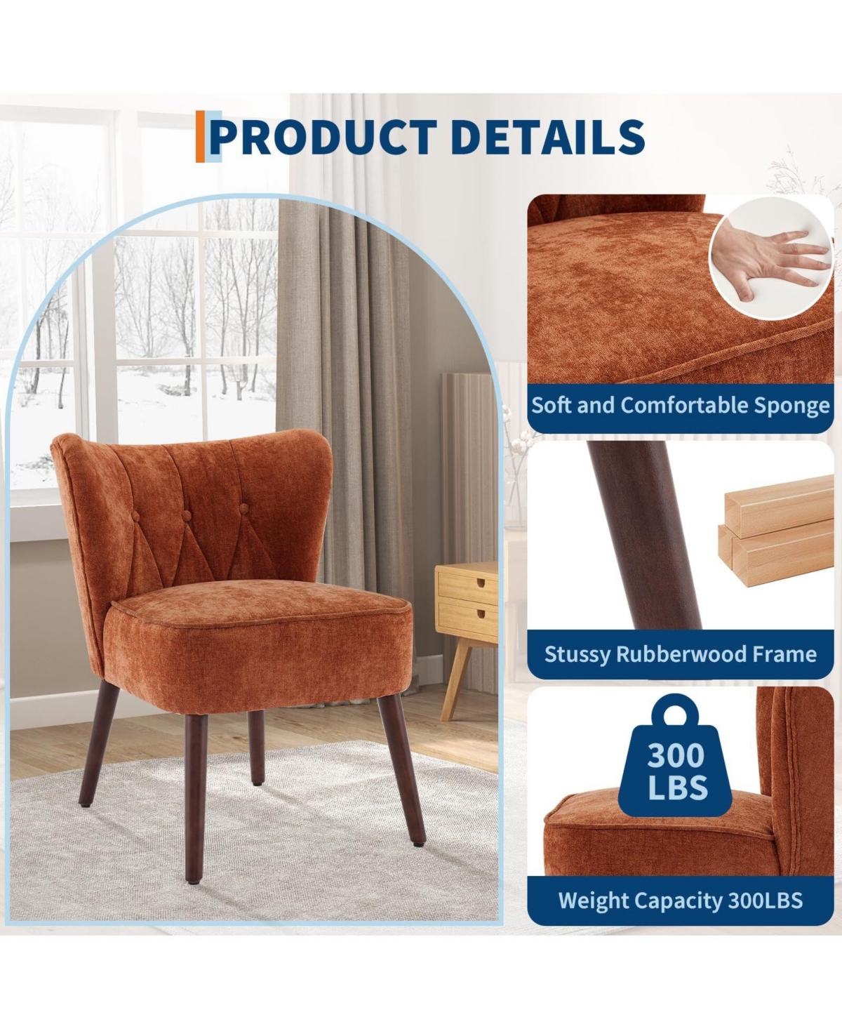 gaomon Mid-Century Modern Tufted Fabric Accent Chair, Armless Lounge Chair with Solid Wood Legs for Living Room