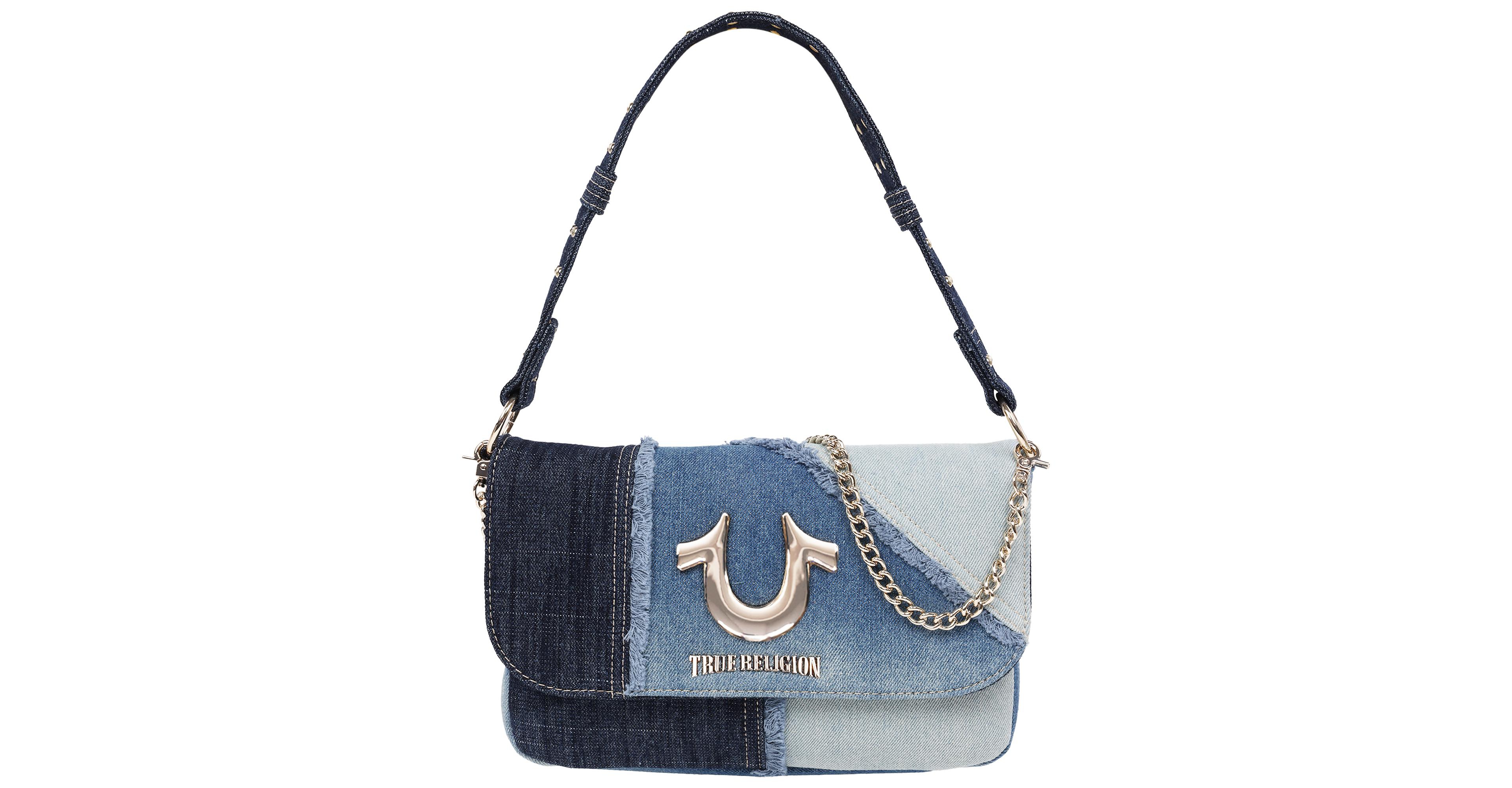 True Religion Frayed Denim Horseshoe Hobo Bag
