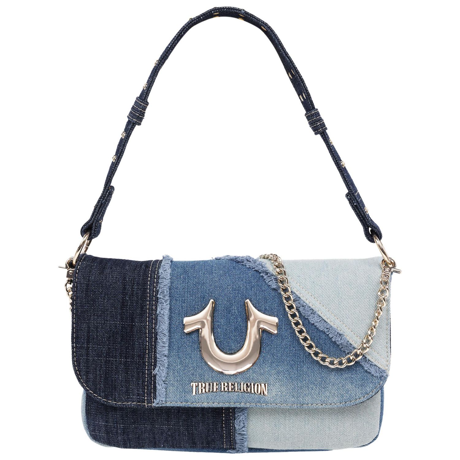 Frayed Denim Horseshoe Hobo Bag