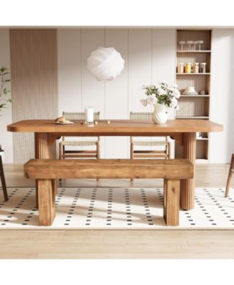 47" Long Solid Wood Dining Bench, Farmhouse Indoor Narrow Kitchen Table Bench with Sturdy Legs, Rustic Brown (Only Bench)