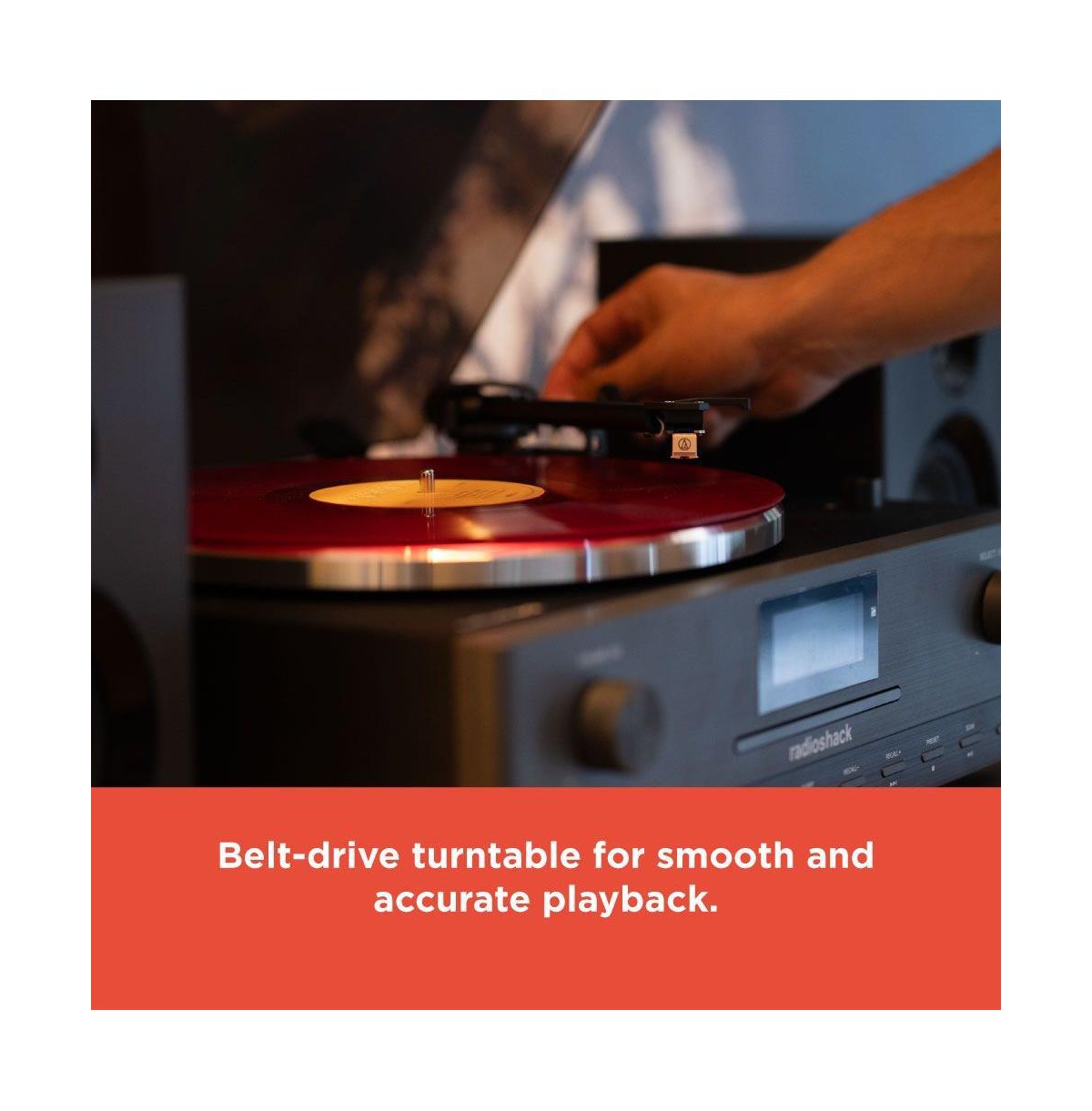 RadioShack Turntable With Professional Style 4001798: 3-Speed Vinyl Record Player Fm, Cd Player, Usb, Bluetooth, Two Detachable Speakers Included