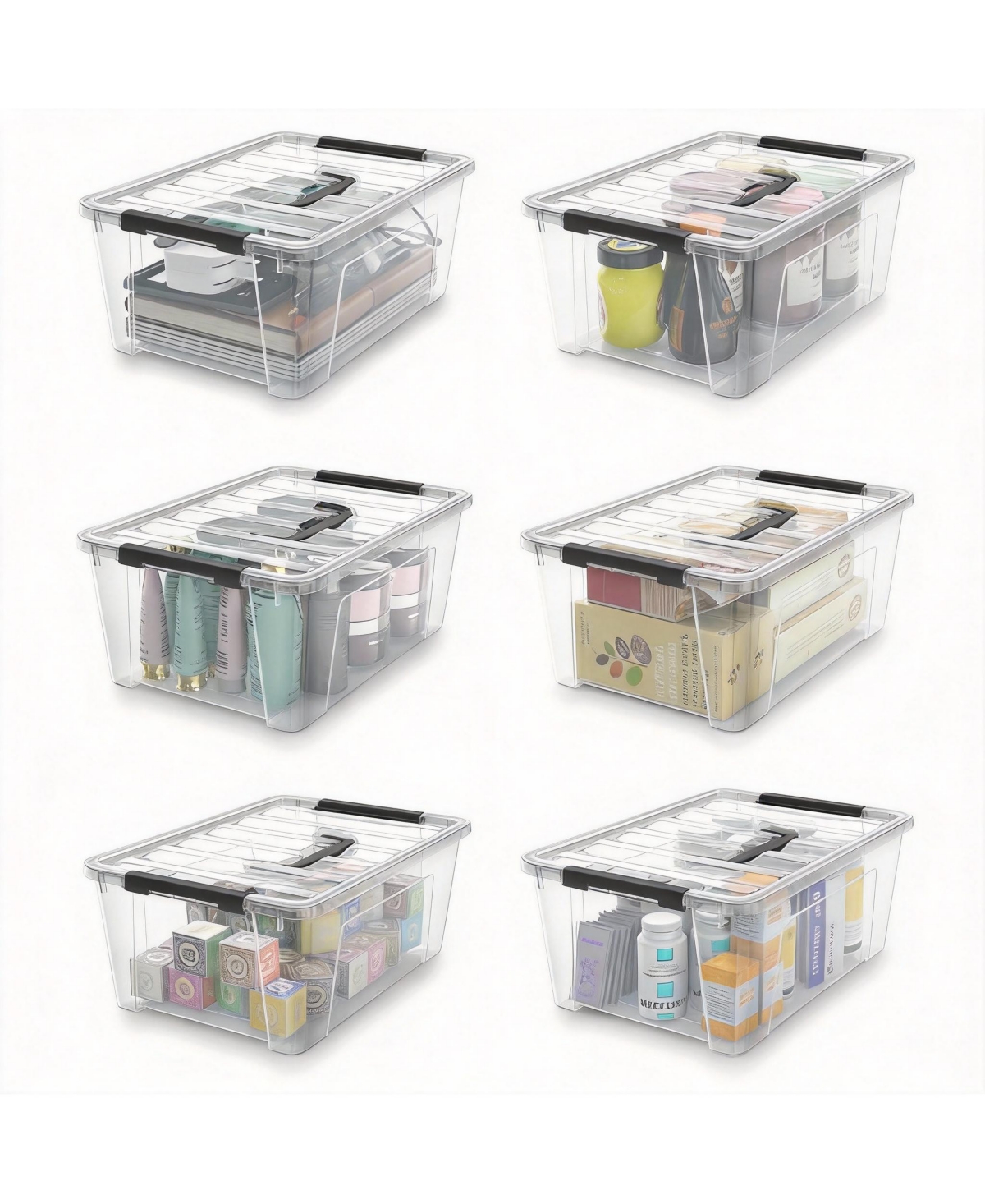 Yigii 5 Quart Black Clear Storage Bins with Latches for Small Spaces