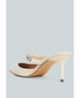 Womens Greta Diamante Embellished Kitten Heel Mules