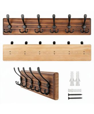 Wooden Wall Coat Rack with 6 Hooks for Coats, Jackets, Hats